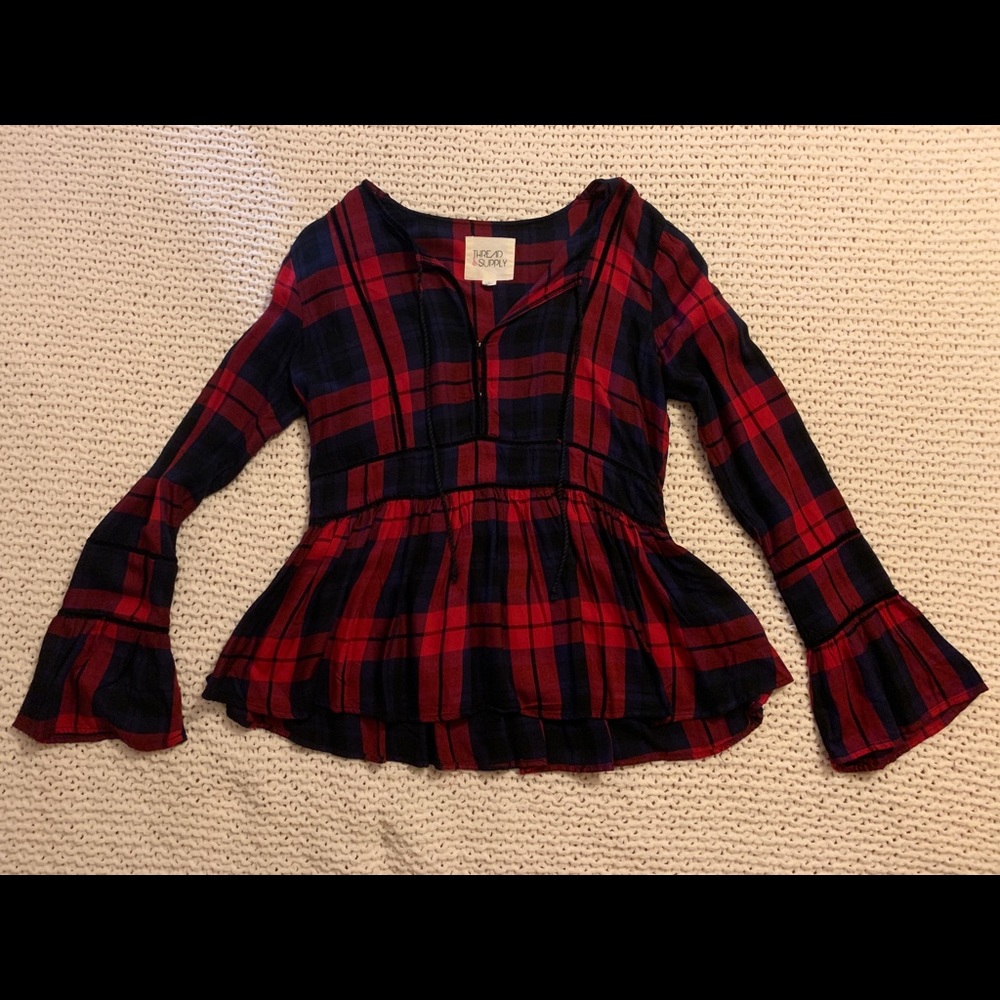 Long sleeve peplum flannel